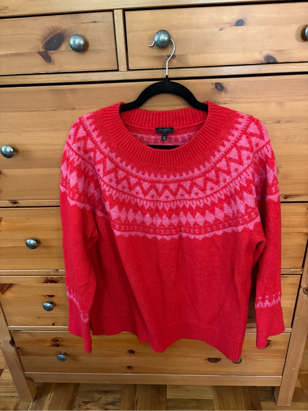 Talbots Red and Pink Fair Isle Crewneck Sweater
